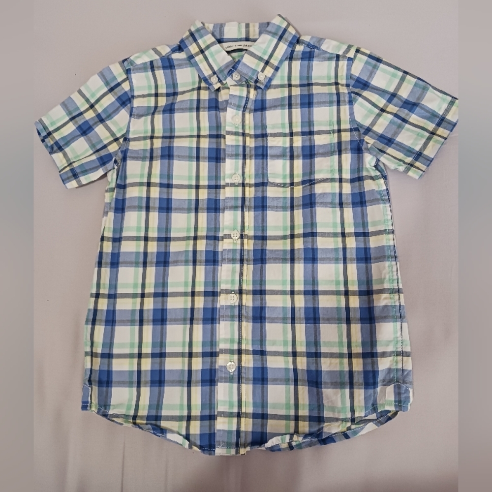 Janie and Jack Size 6 Blue Green Yellow Plaid Short Sleeve Button-up Shirt EPC